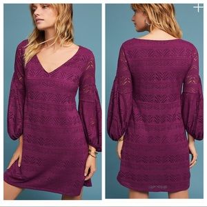 ANTHROPOLOGIE Maeve Lace Balloon Sleeve Purple Lace Dress Size Large